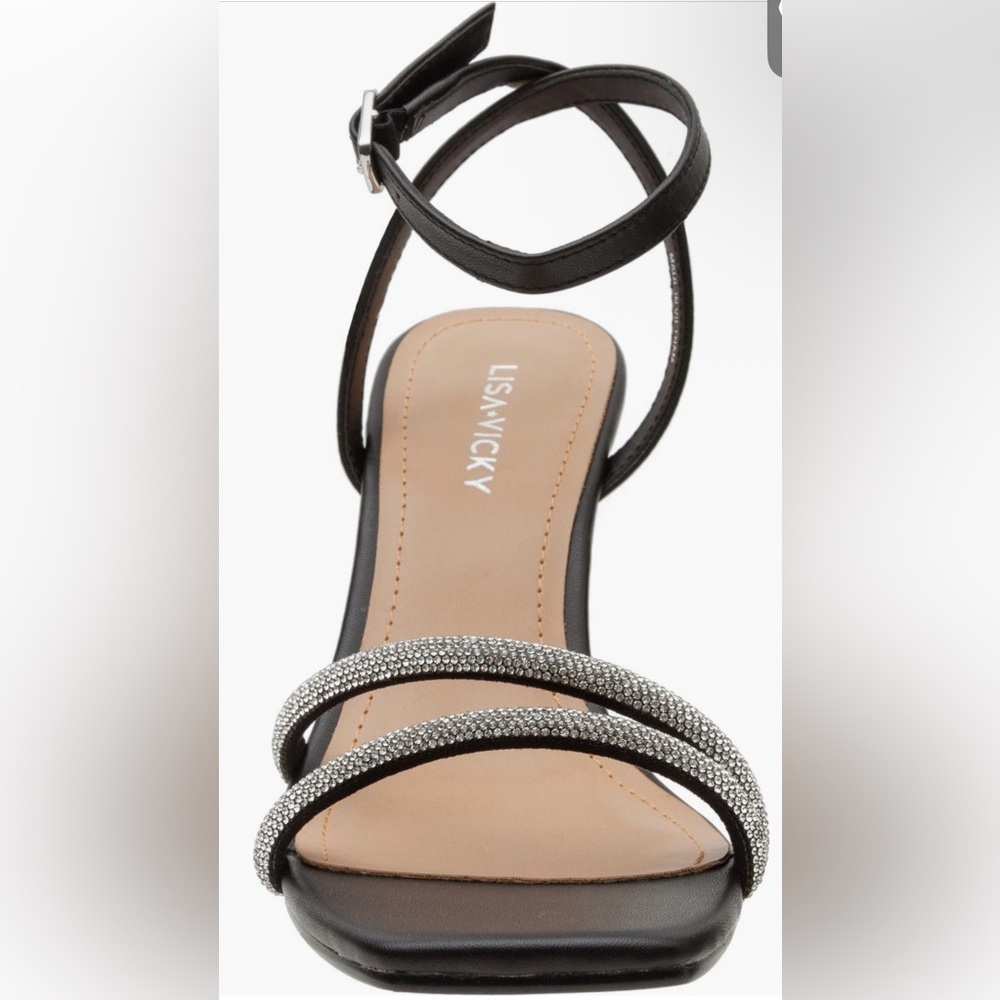 LISA VICKY Gem Crystal Ankle Strap Sandal Black Women's Sandals - Picture 4 of 15